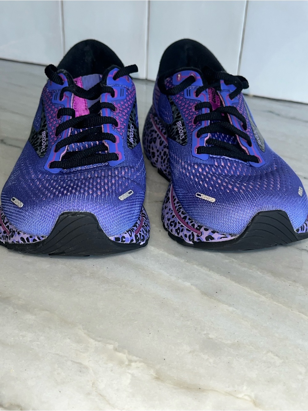BROOKS GHOST 14 PURPLE LEOPARD RUNNING SHOE SNEAKER SZ 8 - Picture 6 of 13